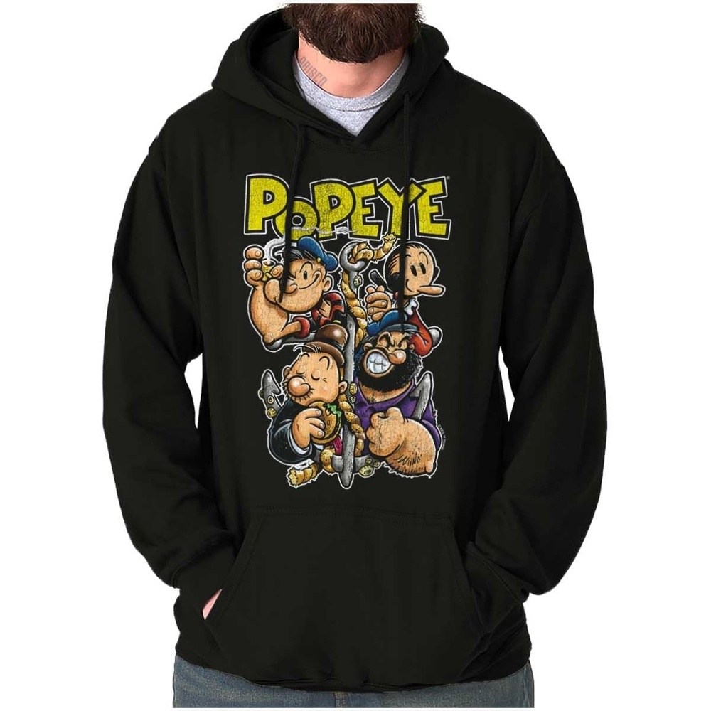 image:imageBrisco Brands Popeye and Friends Anchor Cartoon Hoodie Sweatshirt Women MenBlack