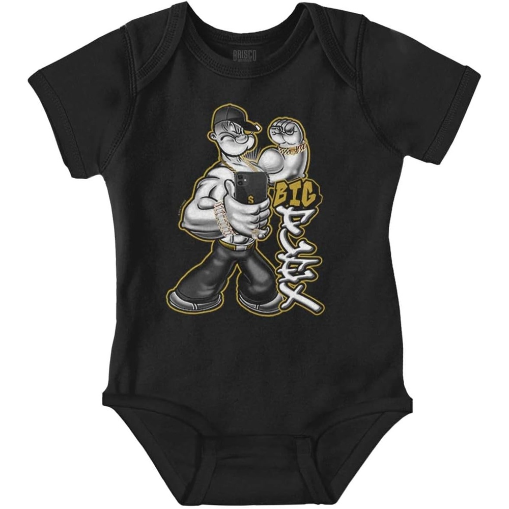 image:imageBrisco Brands Urban Popeye Big Flex Muscle Selfie Baby Romper Boys or GirlsBlack