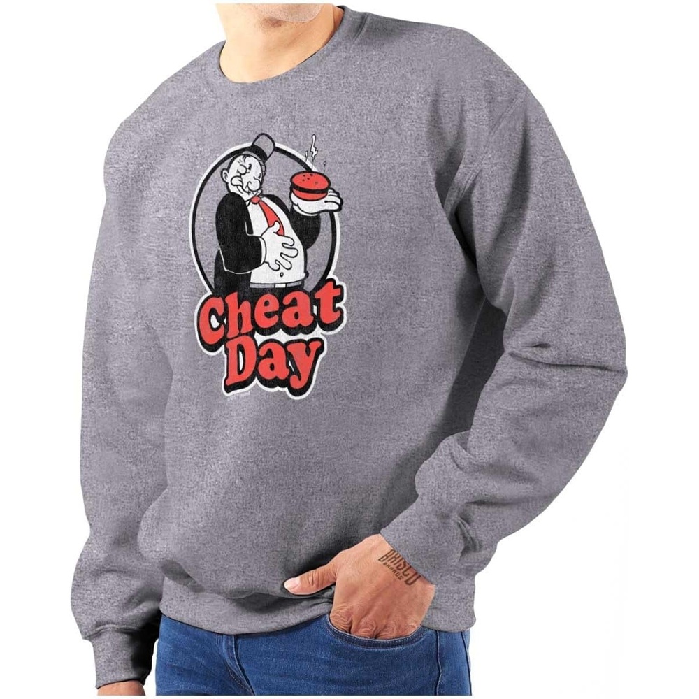 image:imageBrisco Brands Wimpy Cheat Day Popeye Sailor Man Sweatshirt for Men or WomenSport Grey