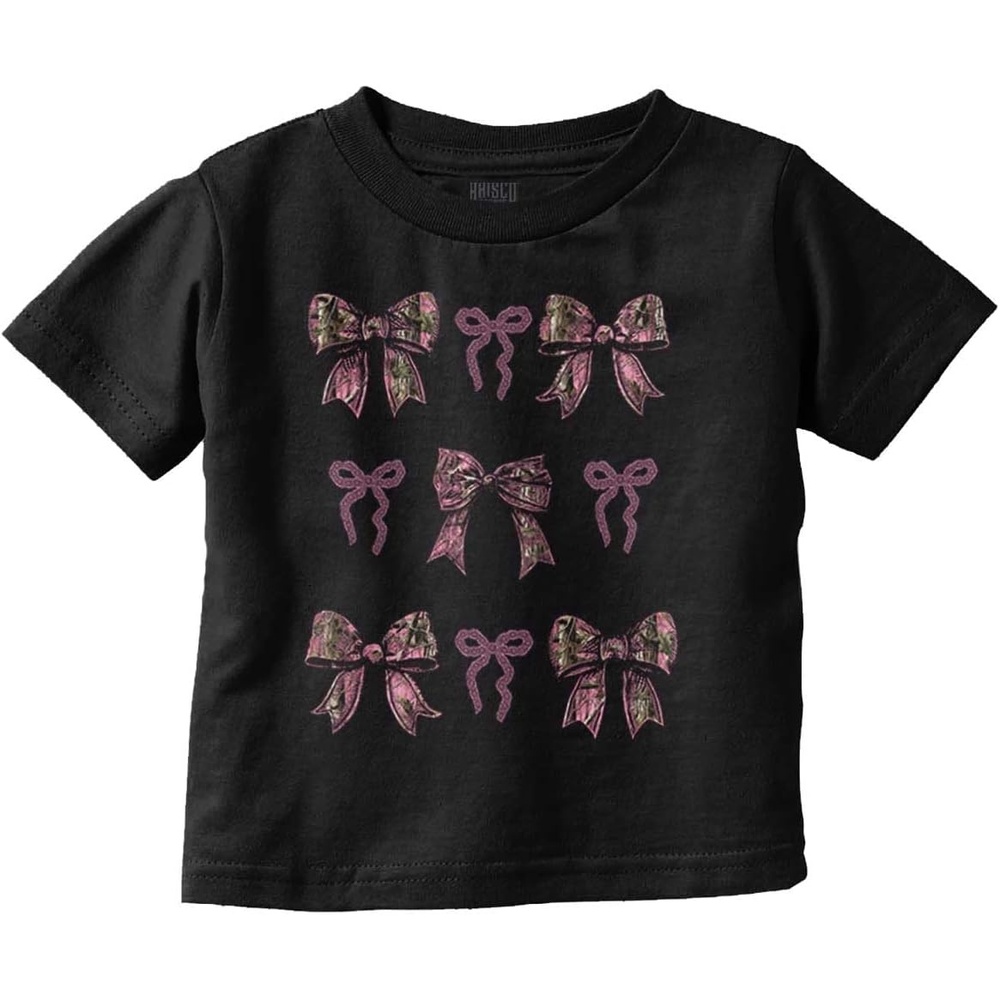 image:imageCute Girly Hunter Camouflage Bows Toddler Baby Girl T ShirtBlack Bows Grid