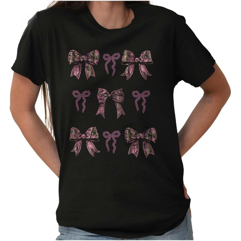 image:imageCute Girly Hunter Camouflage Bows Womens Graphic T Shirt TeesBlack Bows Grid