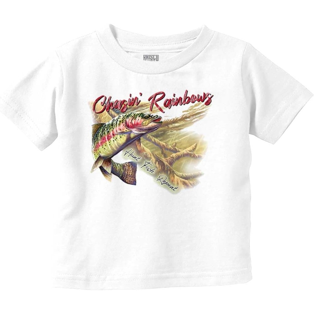 image:imageFunny Fishing Chasin Rainbows Pun Toddler Baby Graphic T ShirtWhite