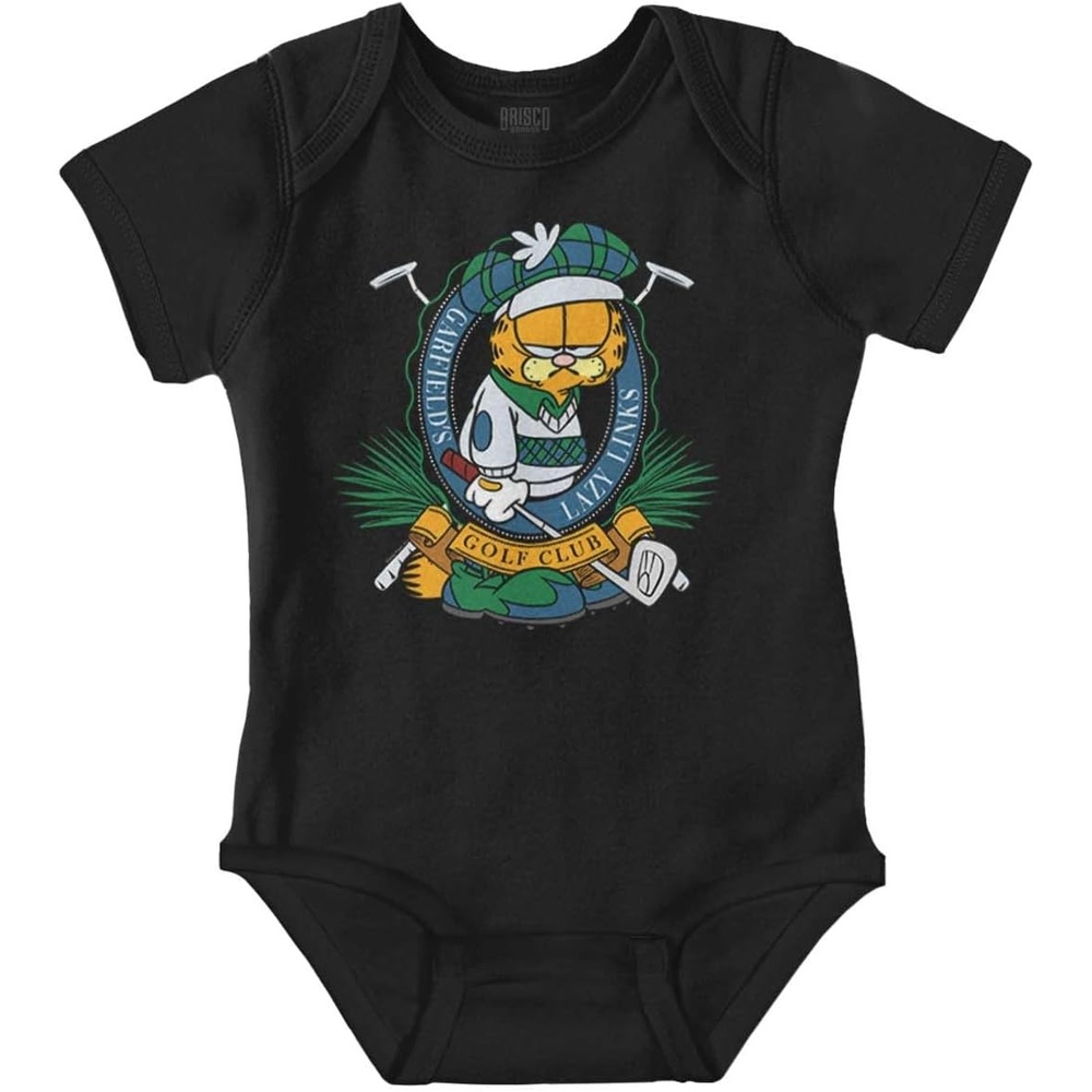 image:imageGarfield Lazy Links Golf Club Cartoon Baby Romper Boys or GirlsBlack