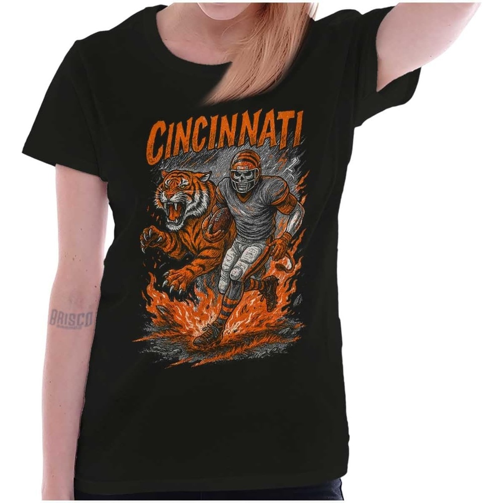 image:imageHome Team Skeleton Football Player Womens Slim Fit Graphic TeeBlack Cincinnati