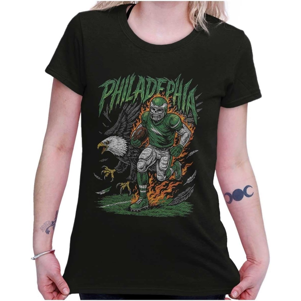 image:imageHome Team Skeleton Football Player Womens Slim Fit Graphic TeeBlack Philadelphia