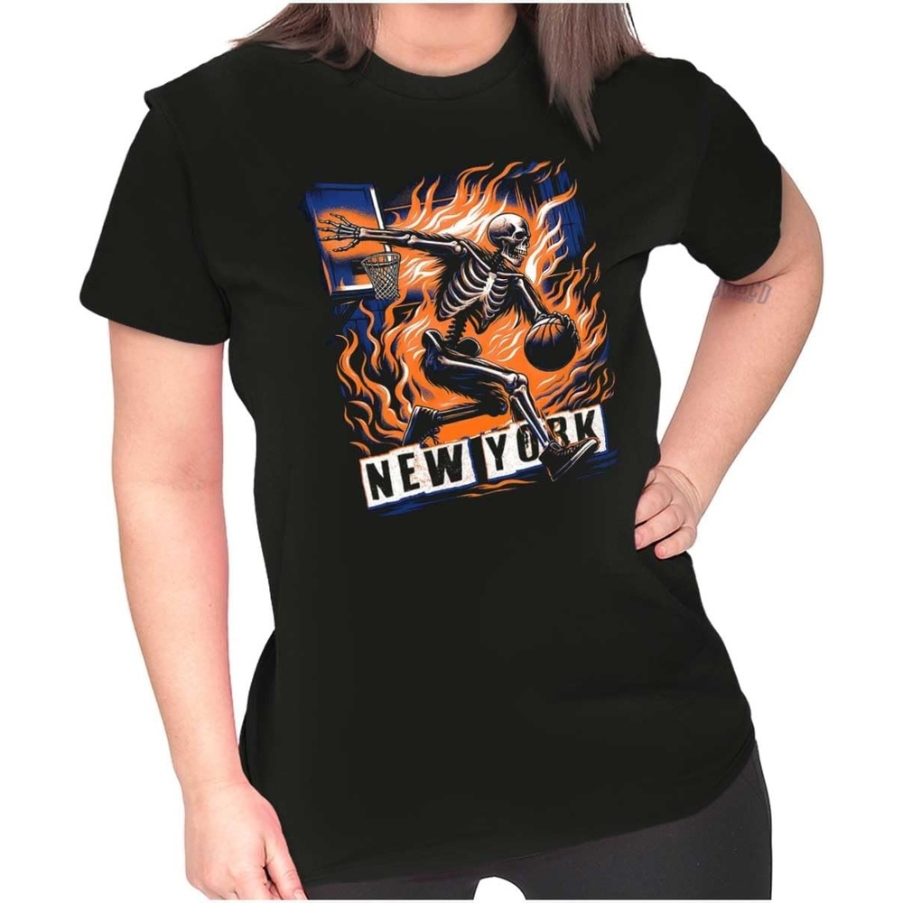 image:imageHome Town Skeleton Basketball Player Womens Slim Fit Graphic TeeBlack New York