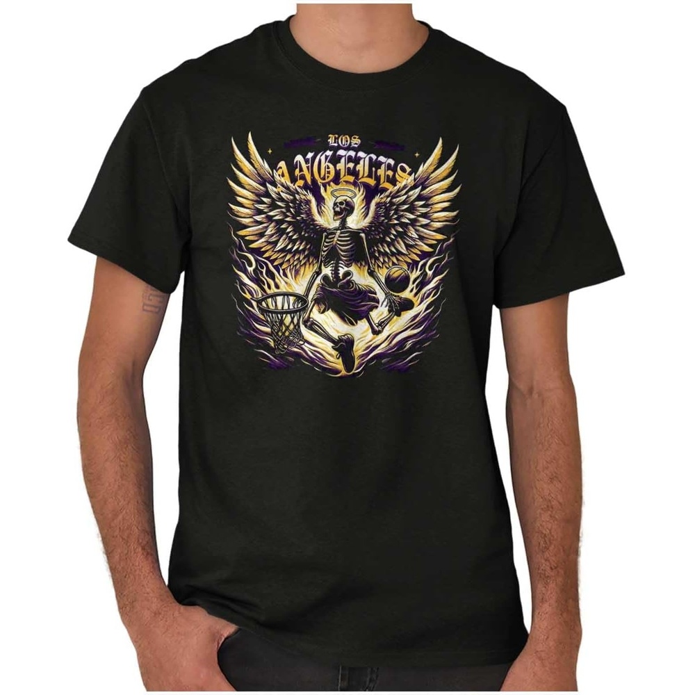 image:imageLos Angeles Skeleton Basketball Player Graphic T Shirt Men or WomenBlack  Heavenly Dunk