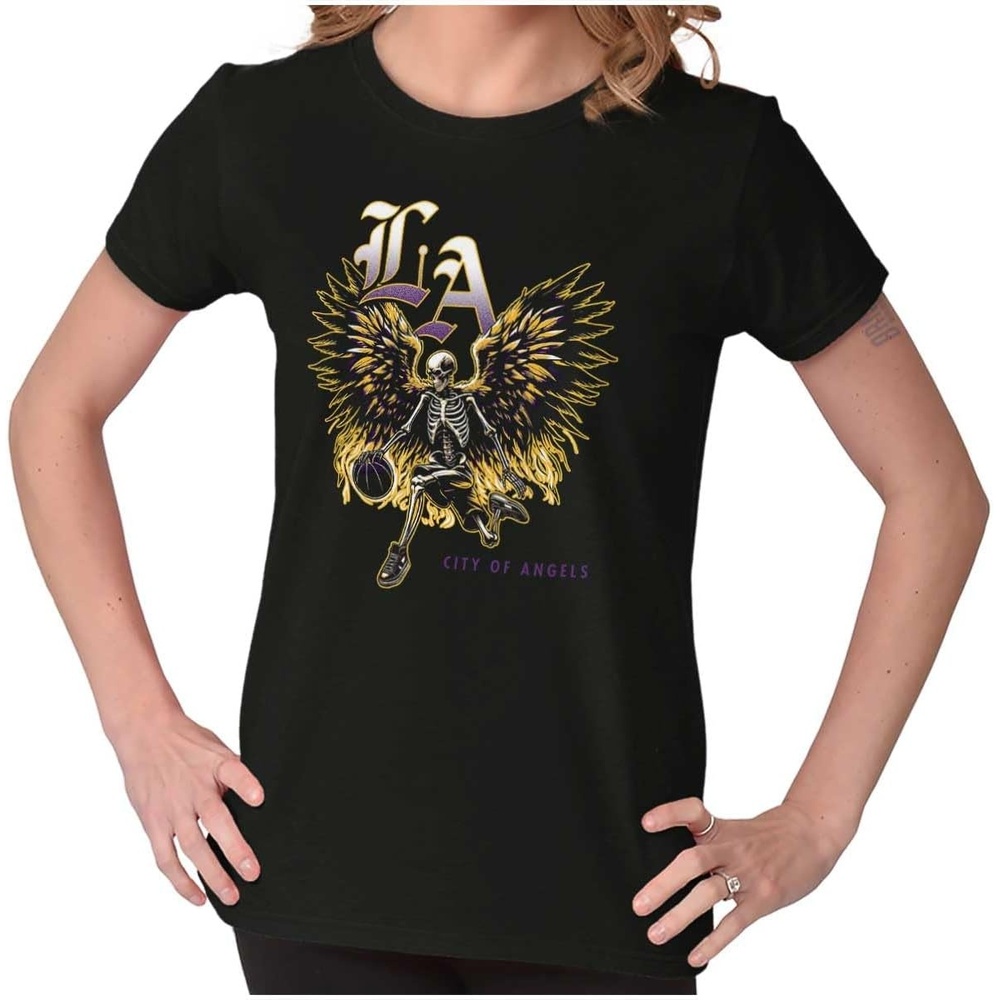 image:imageLos Angeles Skeleton Basketball Player Womens Slim Fit Graphic TeeBlack La Dribble
