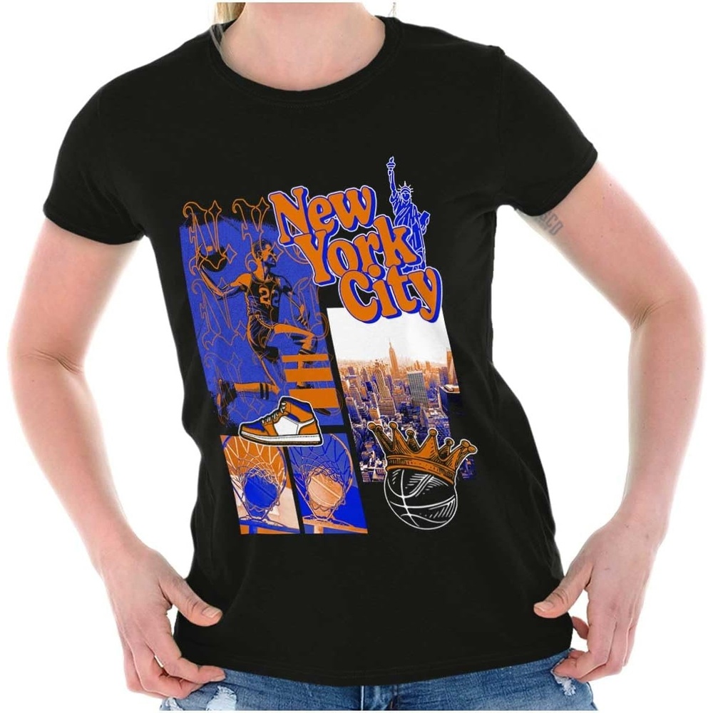 image:imageNew York Basketball Game NYC Graffiti Womens Slim Fit Graphic TeeBlack