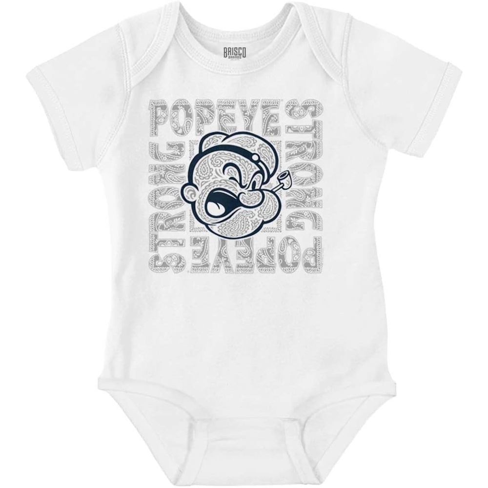 image:imagePopeye Cartoon Paisley Bandana Pattern Baby Romper Boys or GirlsWhite Popeye Strong