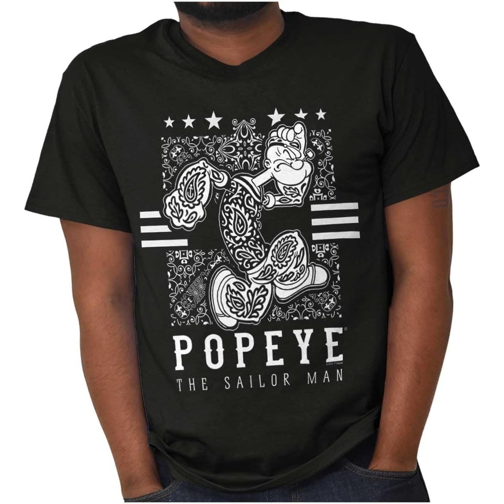 image:imagePopeye Cartoon Paisley Bandana Pattern Graphic T Shirt Men or WomenBlack Paisley Popeye
