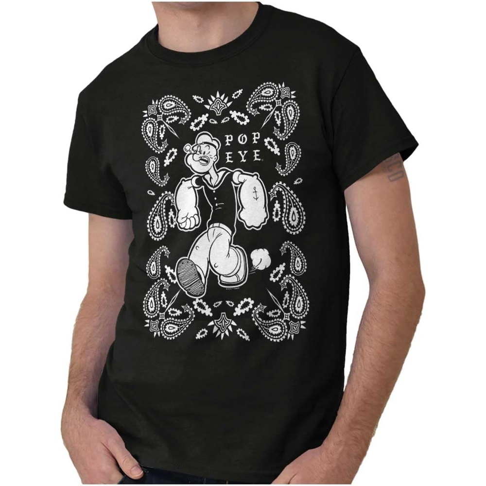 image:imagePopeye Cartoon Paisley Bandana Pattern Graphic T Shirt Men or WomenBlack  Popeye Bandana