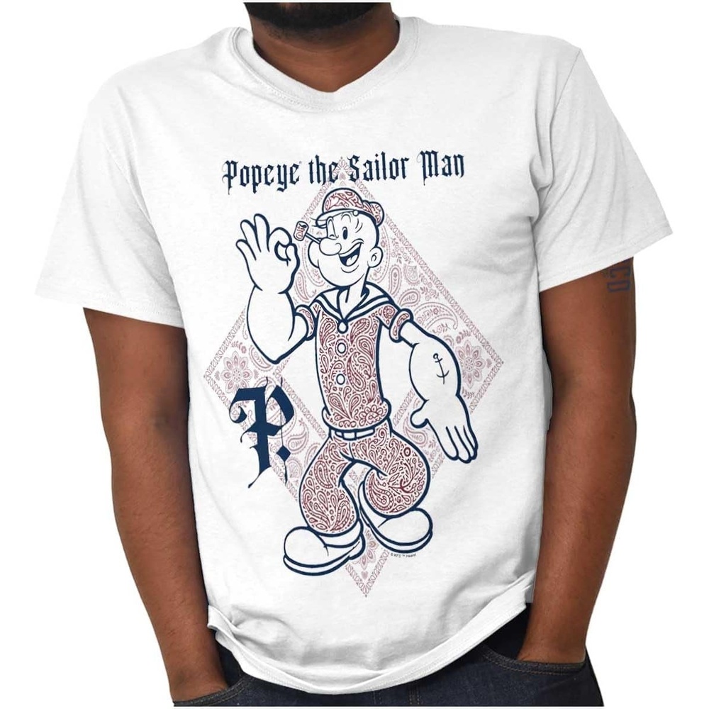 image:imagePopeye Cartoon Paisley Bandana Pattern Graphic T Shirt Men or WomenWhite Paisley Sailor Man