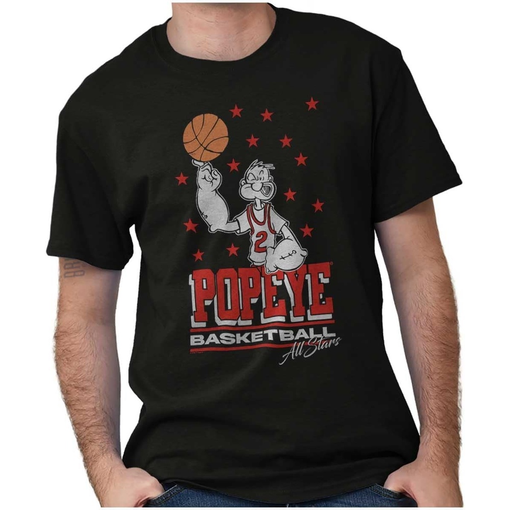 image:imagePopeye Sports Basketball Hoops Team Player Graphic T Shirt Men or WomenBlack Basketball Finger Spin