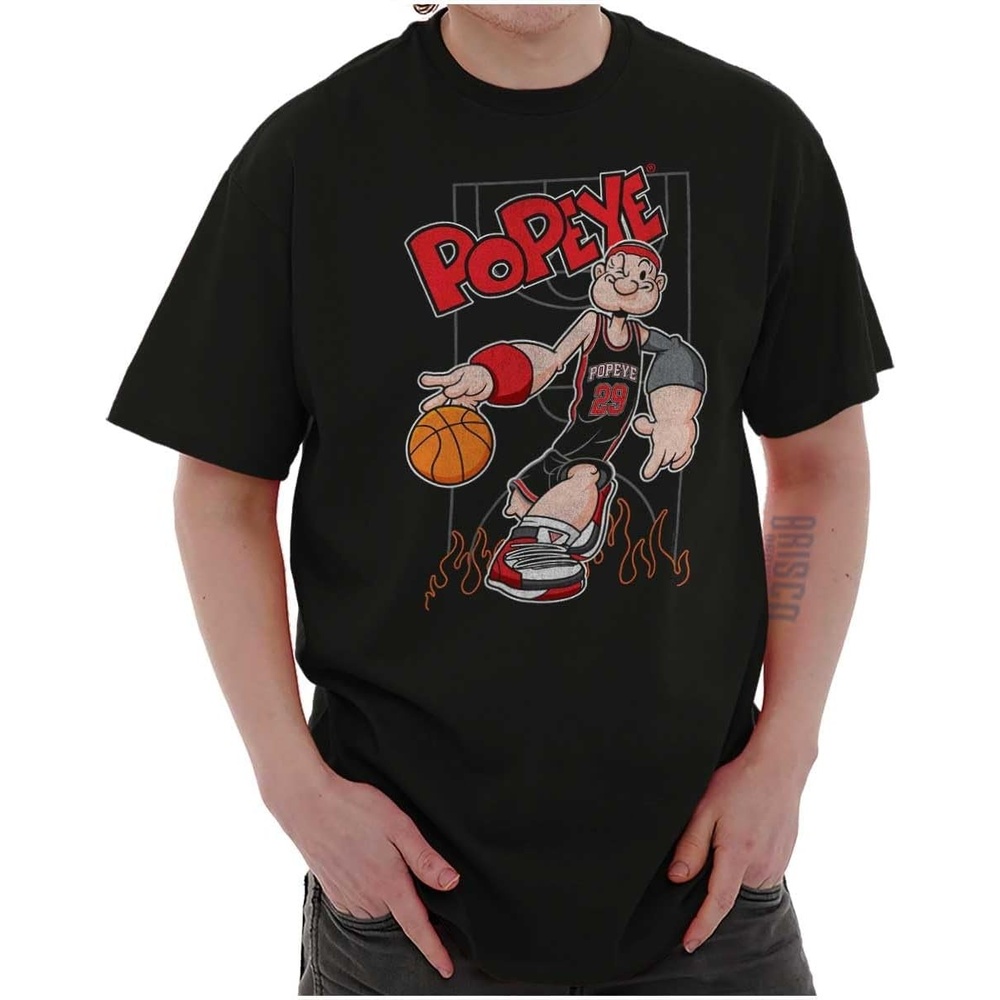 image:imagePopeye Sports Basketball Hoops Team Player Graphic T Shirt Men or WomenBlack Fire Dribble