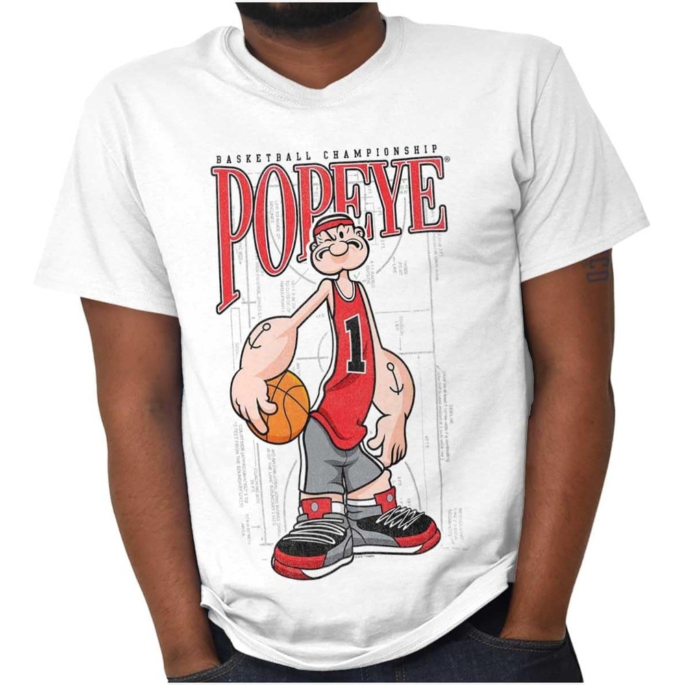 image:imagePopeye Sports Basketball Hoops Team Player Graphic T Shirt Men or WomenWhite  Sport Gameplay