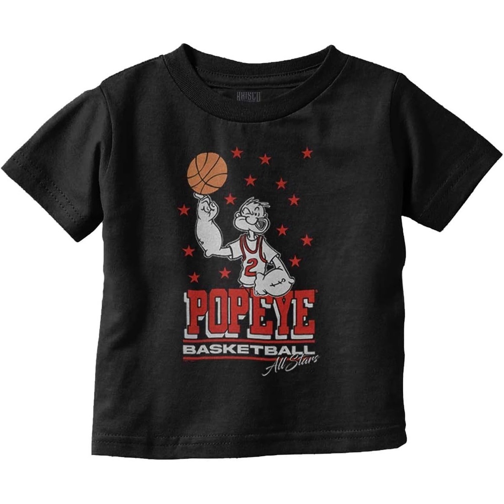 image:imagePopeye Sports Basketball Hoops Team Player Toddler Baby Graphic T ShirtBlack Basketball Finger Spin