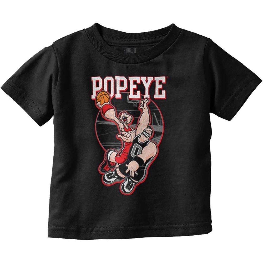 image:imagePopeye Sports Basketball Hoops Team Player Toddler Baby Graphic T ShirtBlack Bluto Defense