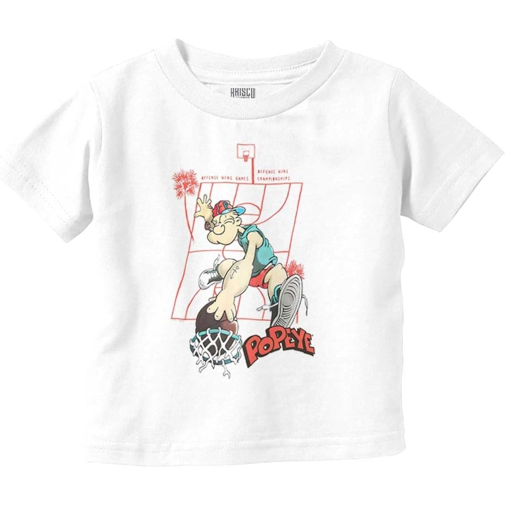 image:imagePopeye Sports Basketball Hoops Team Player Toddler Baby Graphic T ShirtWhite Slam Dunk