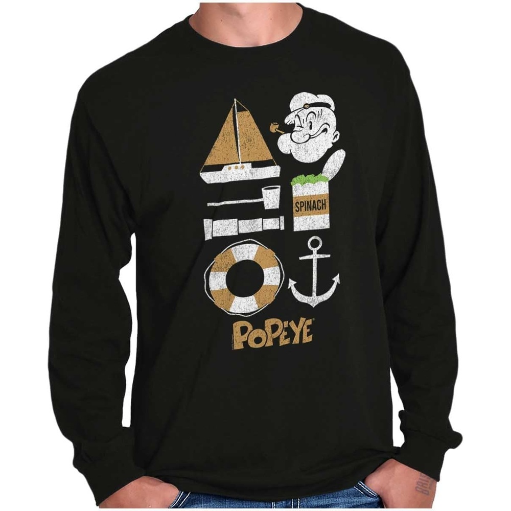 image:imagePopeye The Sailor Man Sea Captain Long Sleeve TShirt Men WomenBlack