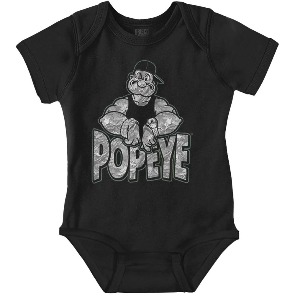 image:imagePopeye Urban Stick and Leaf Camouflage Gym Baby Romper Boys or GirlsBlack  Popeye Bling
