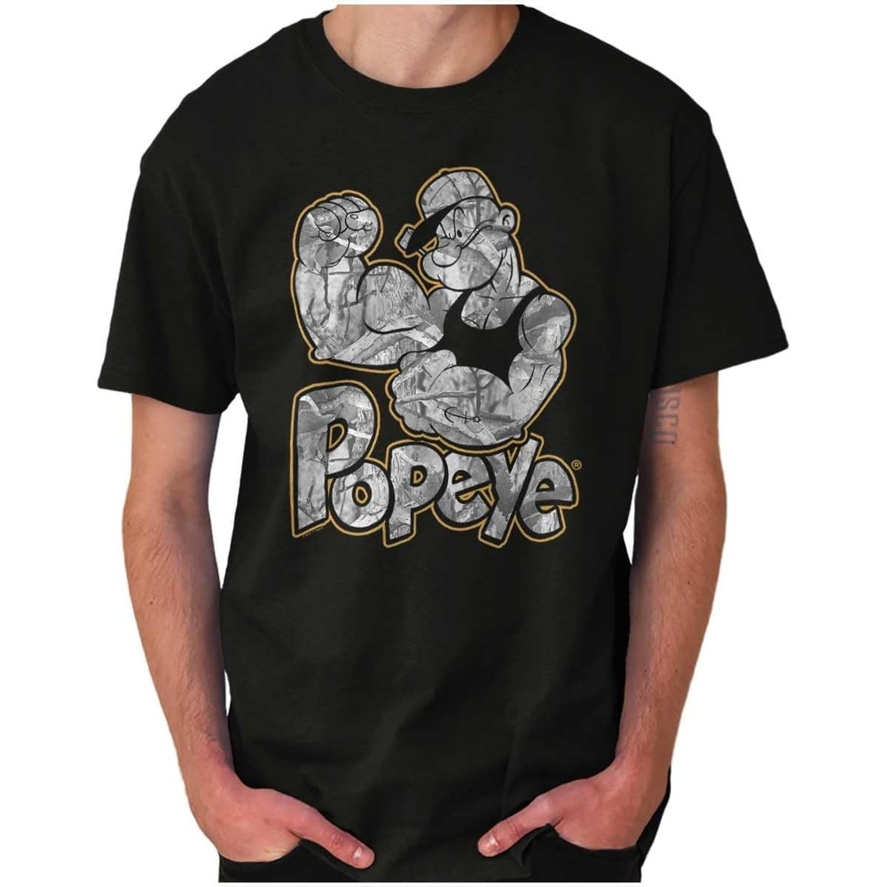 image:imagePopeye Urban Stick and Leaf Camouflage Gym Graphic T Shirt Men or WomenBlack Muscle Flex