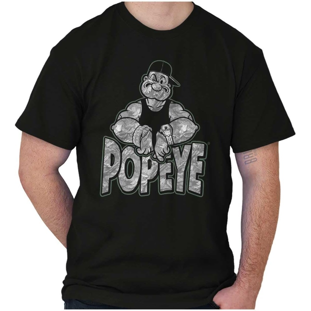 image:imagePopeye Urban Stick and Leaf Camouflage Gym Graphic T Shirt Men or WomenBlack Popeye Bling