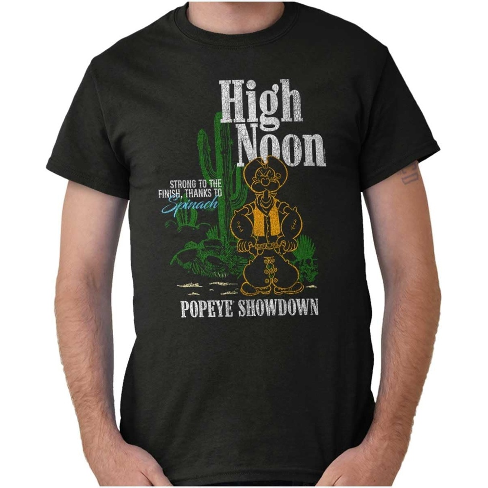 image:imagePopeye Western Desert Cowboy Cartoon Graphic T Shirt Men or WomenBlack High Noon Showdown