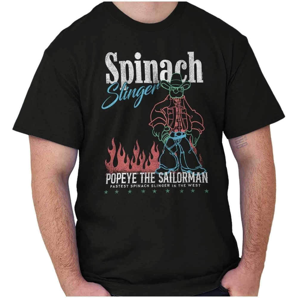 image:imagePopeye Western Desert Cowboy Cartoon Graphic T Shirt Men or WomenBlack Spinach Slinger