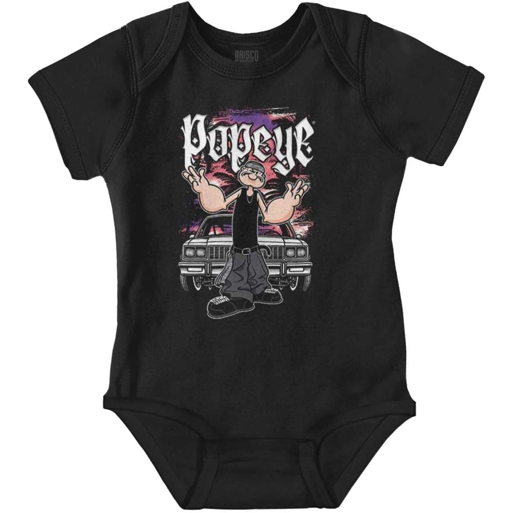image:imagePopeye and Friends Urban Cholo LA West Coast Baby Romper Boys or GirlsBlack Low Rider Car
