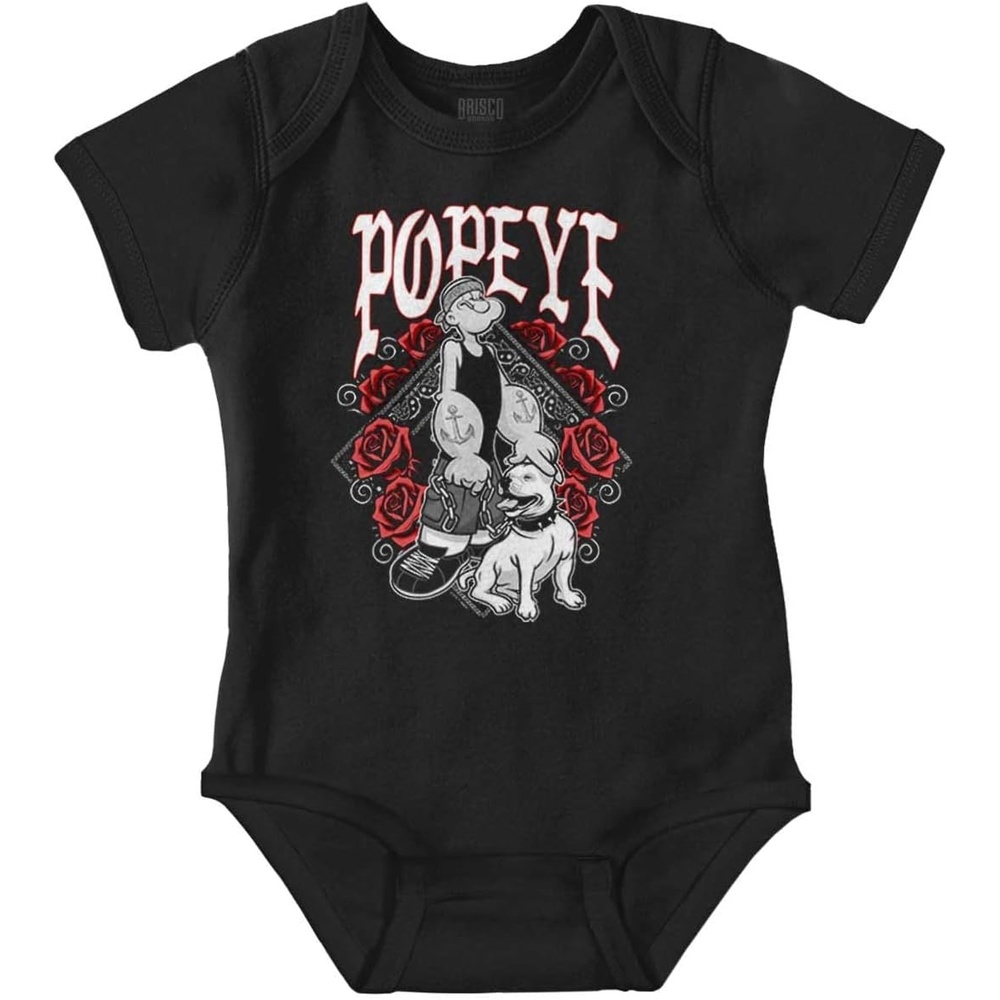 image:imagePopeye and Friends Urban Cholo LA West Coast Baby Romper Boys or GirlsBlack Popeye Bandana