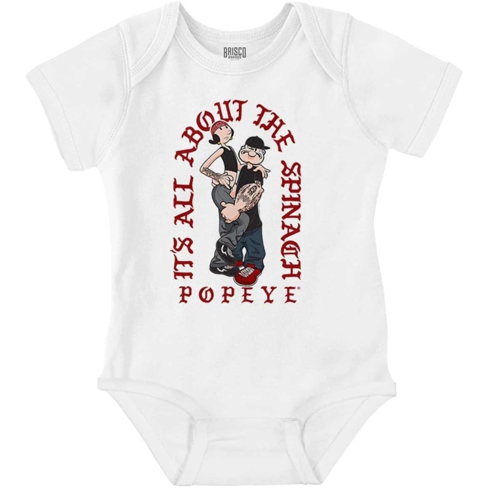 image:imagePopeye and Friends Urban Cholo LA West Coast Baby Romper Boys or GirlsWhite  All About the Spinach
