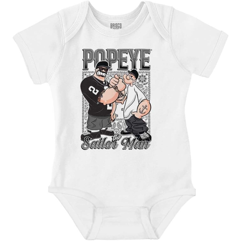 image:imagePopeye and Friends Urban Cholo LA West Coast Baby Romper Boys or GirlsWhite Homie Bandana