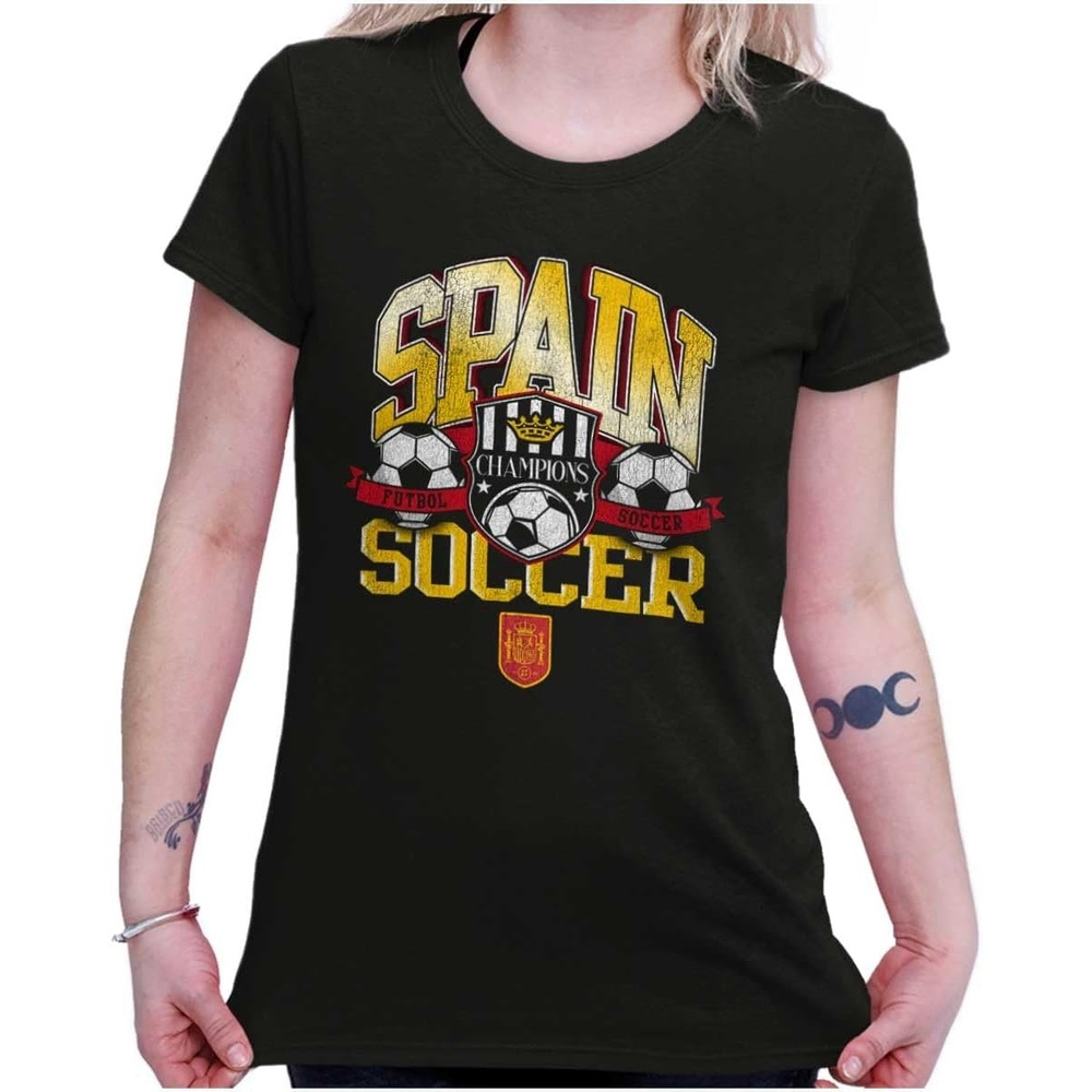 image:imageSpain Soccer Champion Futbol Team Womens Slim Fit Graphic TeeBlack