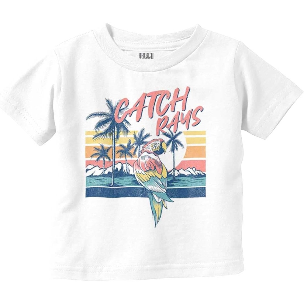 image:imageTropical Beach Parrot Catch Rays Toddler Baby Graphic T ShirtWhite