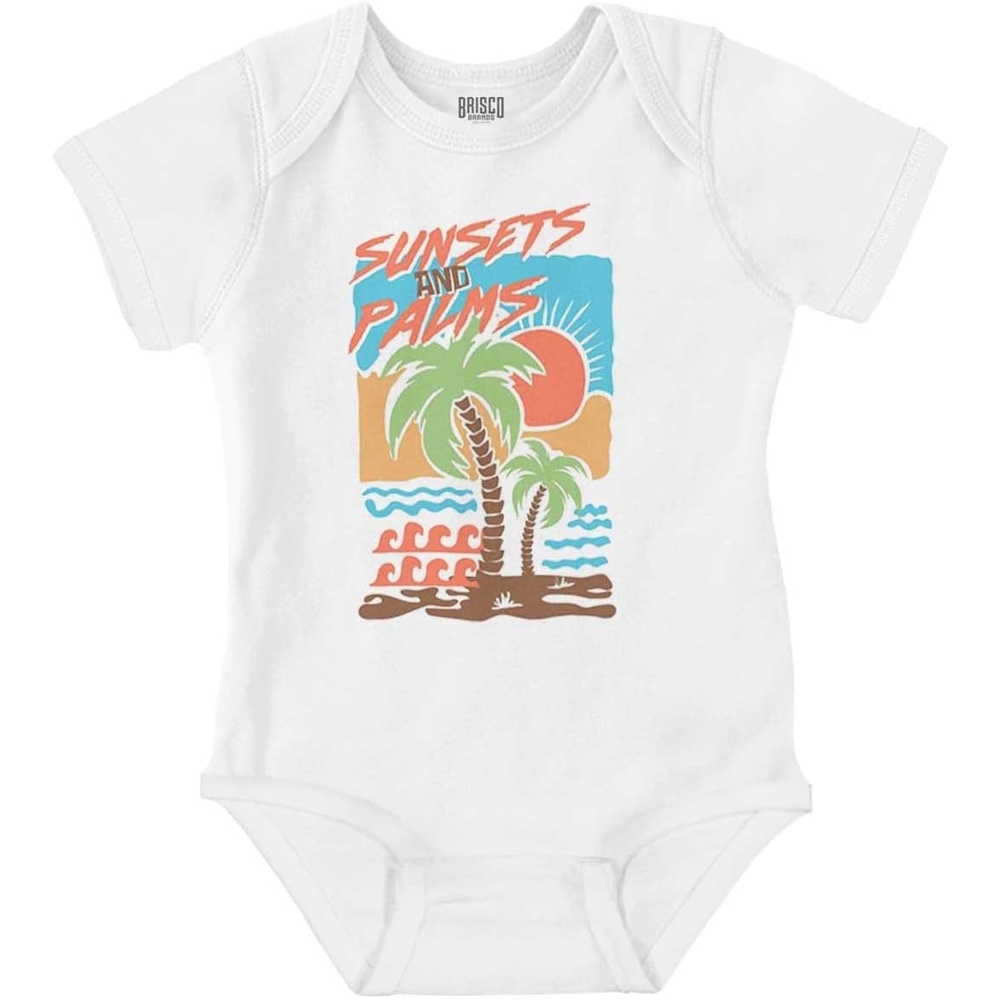 image:imageTropical Beach Sunsets and Palm Trees Baby Romper Boys or GirlsWhite