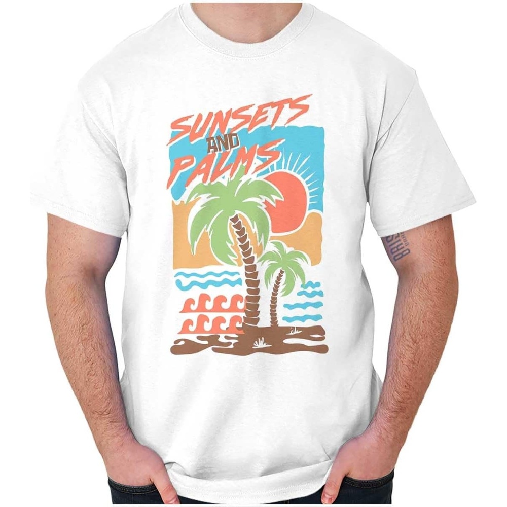 image:imageTropical Beach Sunsets and Palm Trees Graphic T Shirt Men or WomenWhite