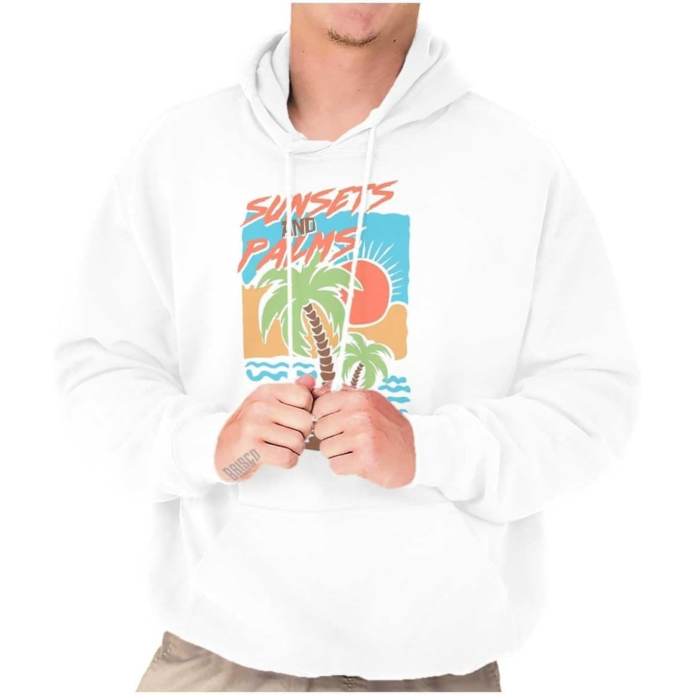 image:imageTropical Beach Sunsets and Palm Trees Hoodie Sweatshirt Women MenWhite