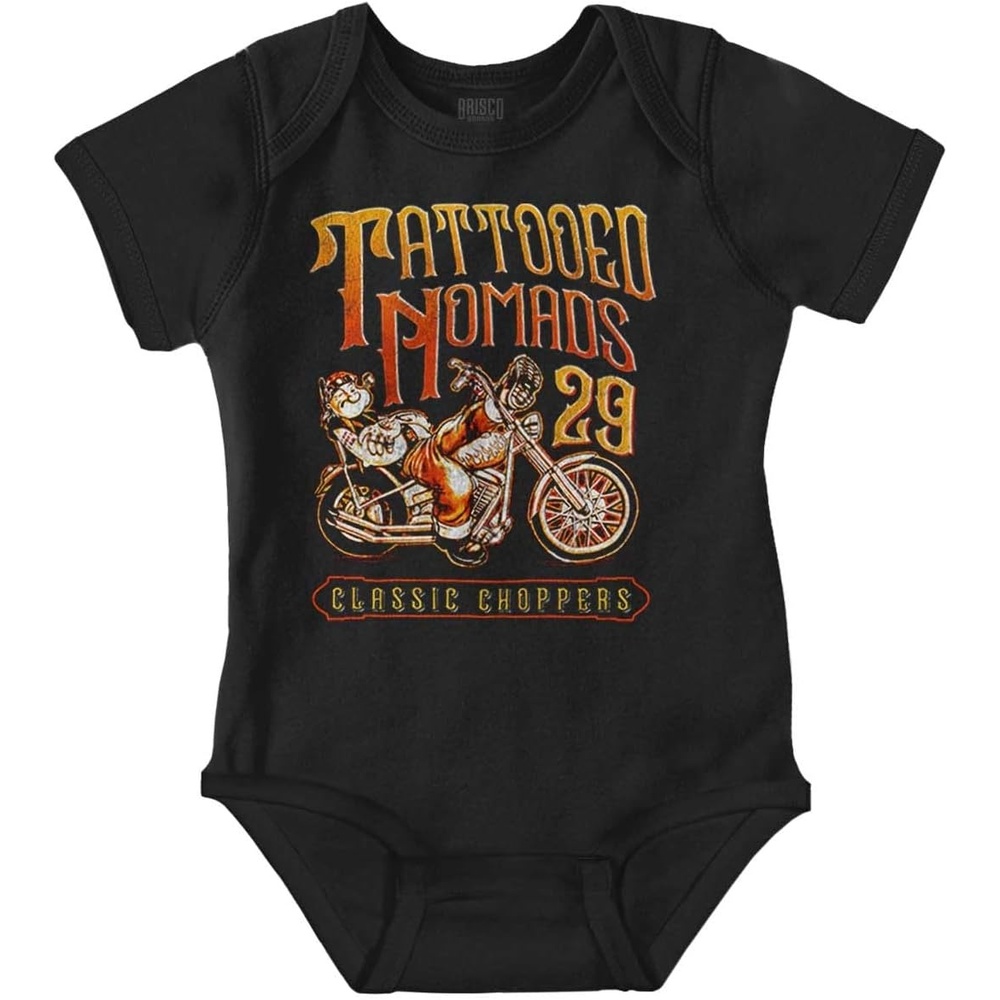 image:imageVintage Popeye Biker Classic Choppers Baby Romper Boys or GirlsBlack Tattooed Nomads