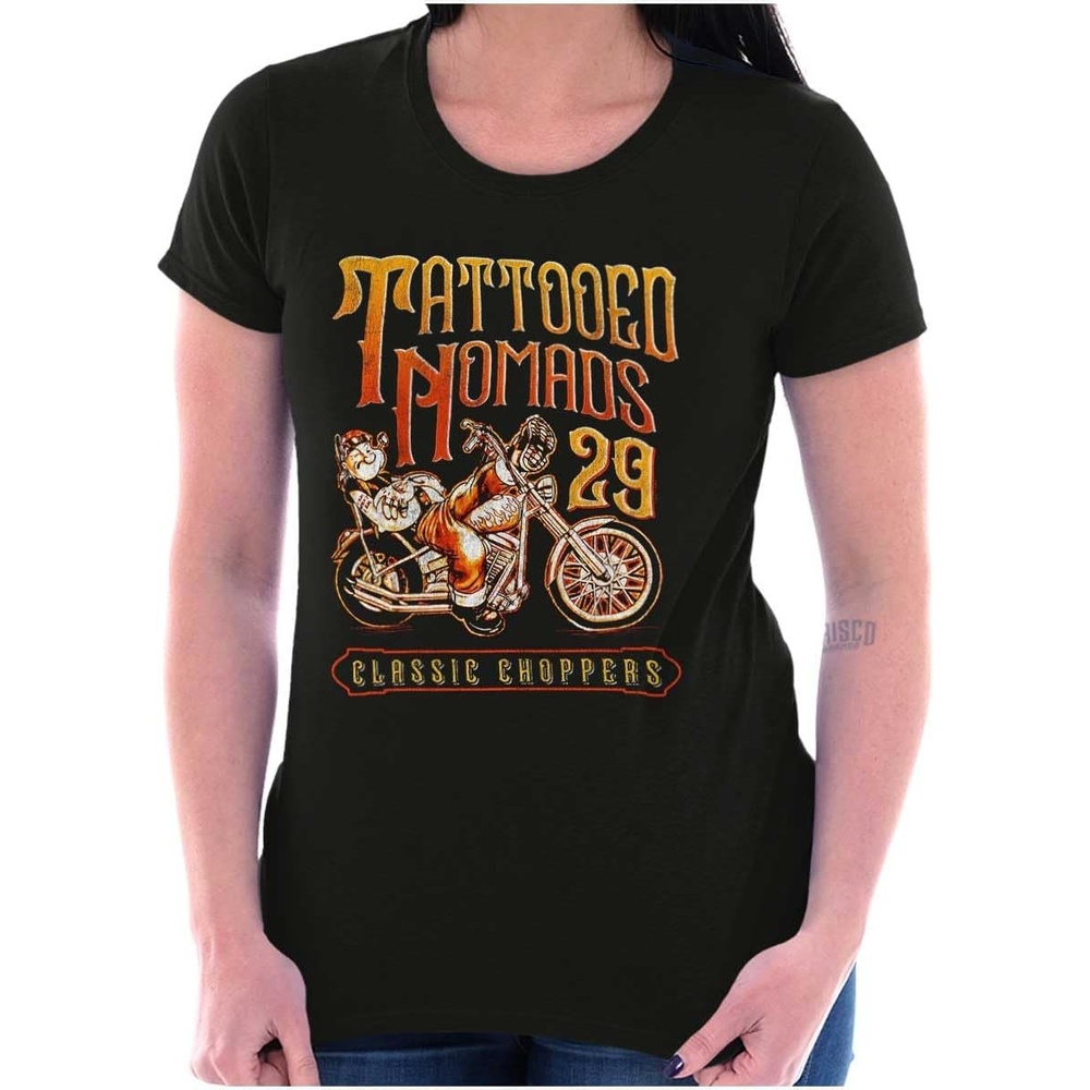 image:imageVintage Popeye Biker Classic Choppers Womens Slim Fit Graphic TeeBlack  Tattooed Nomads