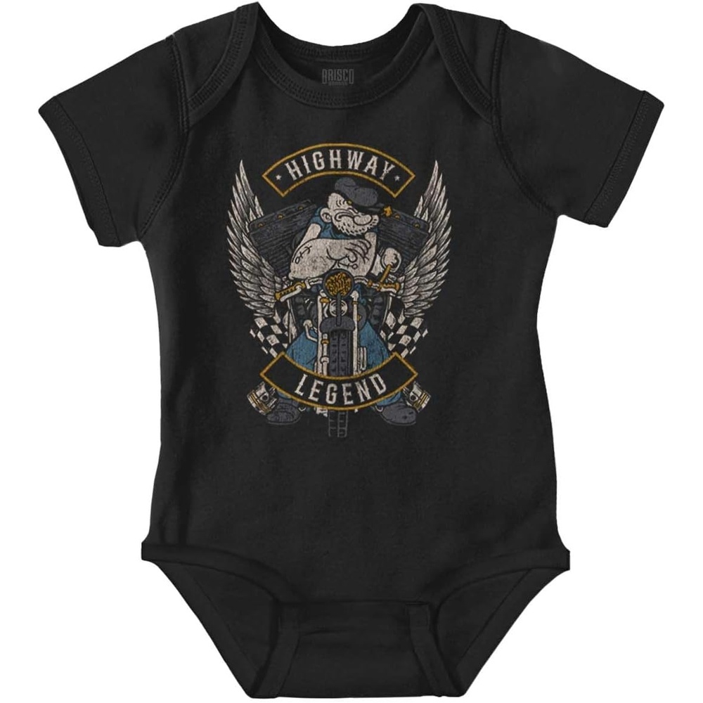 image:imageVintage Popeye Classic Motorcyle Biker Baby Romper Boys or GirlsBlack Highway Legend