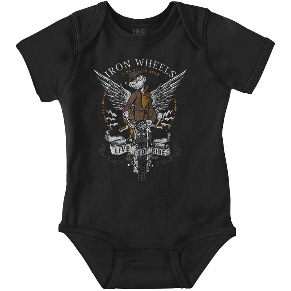 image:imageVintage Popeye Classic Motorcyle Biker Baby Romper Boys or GirlsBlack Iron Wheels