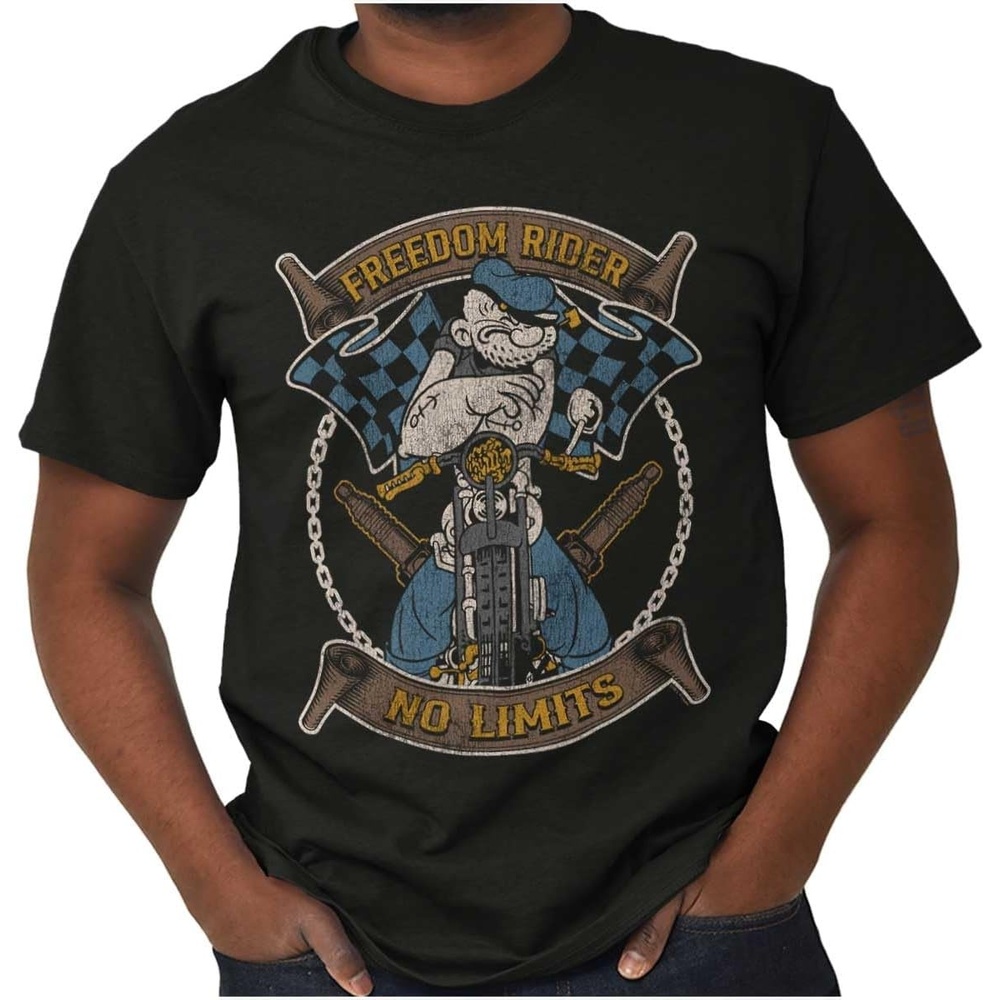 image:imageVintage Popeye Classic Motorcyle Biker Graphic T Shirt Men or WomenBlack Freedom Rider