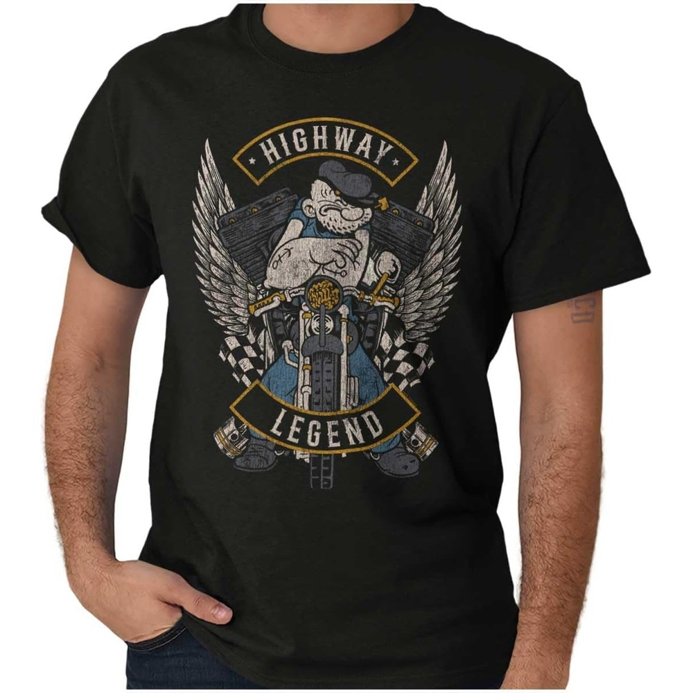 image:imageVintage Popeye Classic Motorcyle Biker Graphic T Shirt Men or WomenBlack Highway Legend