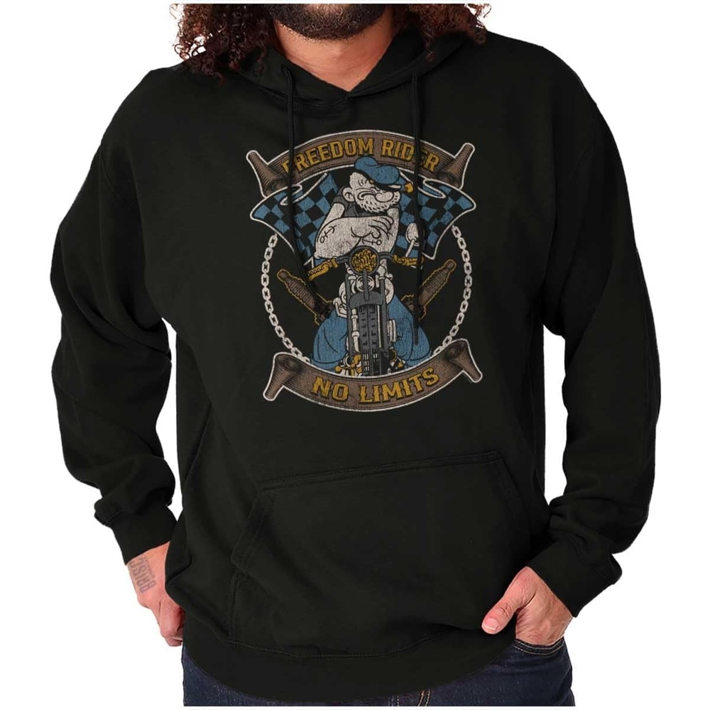 image:imageVintage Popeye Classic Motorcyle Biker Hoodie Sweatshirt Women MenBlack Freedom Rider