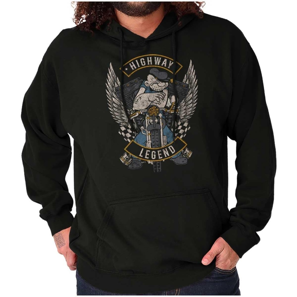 image:imageVintage Popeye Classic Motorcyle Biker Hoodie Sweatshirt Women MenBlack Highway Legend