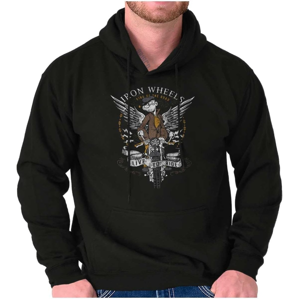 image:imageVintage Popeye Classic Motorcyle Biker Hoodie Sweatshirt Women MenBlack Iron Wheels