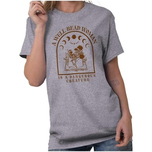 A Well Read Woman is Dangerous Womens Graphic T Shirt Tees(Sport Grey)