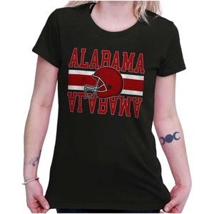 Alabama Football Helmet AL Sports Fan Womens Slim Fit Graphic Tee(Black)