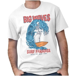Big Waves Surf Paradise Skeleton Graphic T Shirt Men or Women(White)
